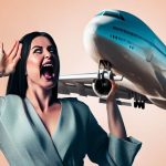 A woman screaming at a jumbo jet