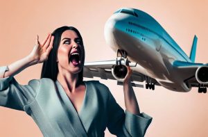 A woman screaming at a jumbo jet